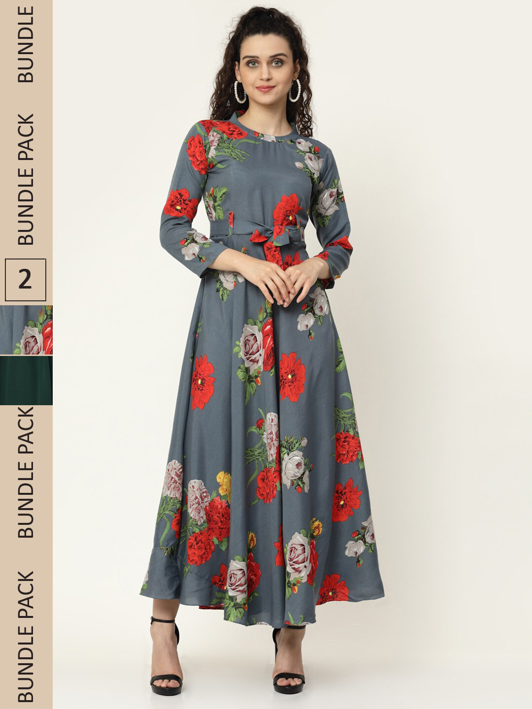 

MISS AYSE Pack of 2 Grey & Green Floral Maxi Dress