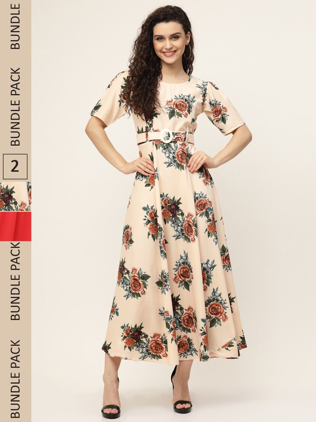 

MISS AYSE Pack of 2 Nude-Coloured & Red Floral Maxi Dress