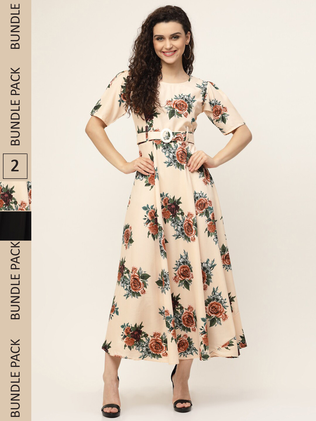 

MISS AYSE Pack of 2 Nude-Coloured & Black Floral Maxi Dress