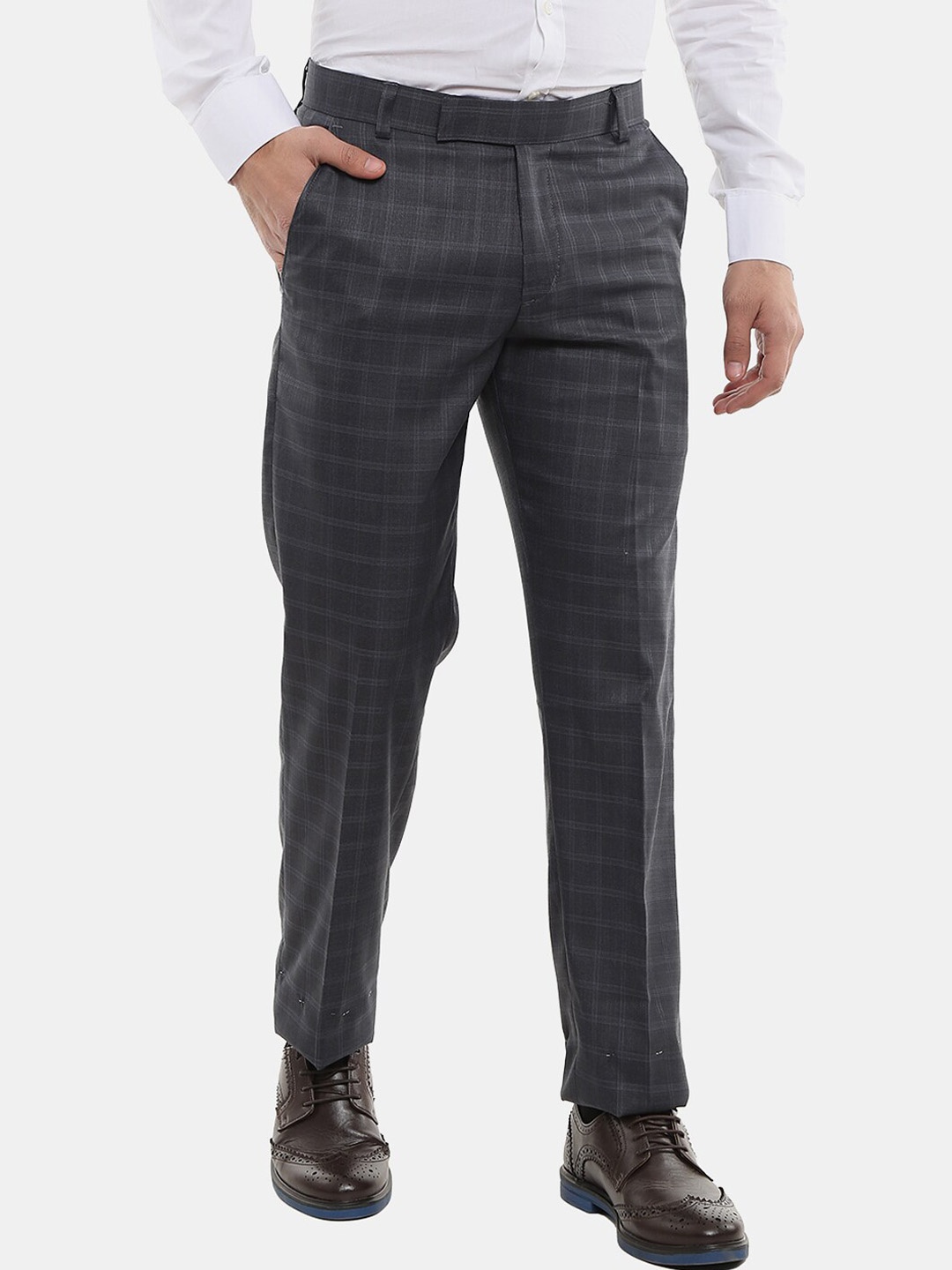 

V-Mart Men Grey Checked Classic Slim Fit Cotton Formal Trouser