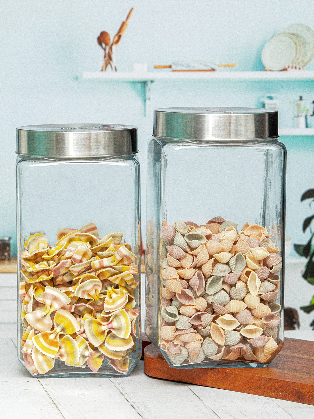 

White Gold Transparent Set Of 2 Food Container Jar 2 L Each