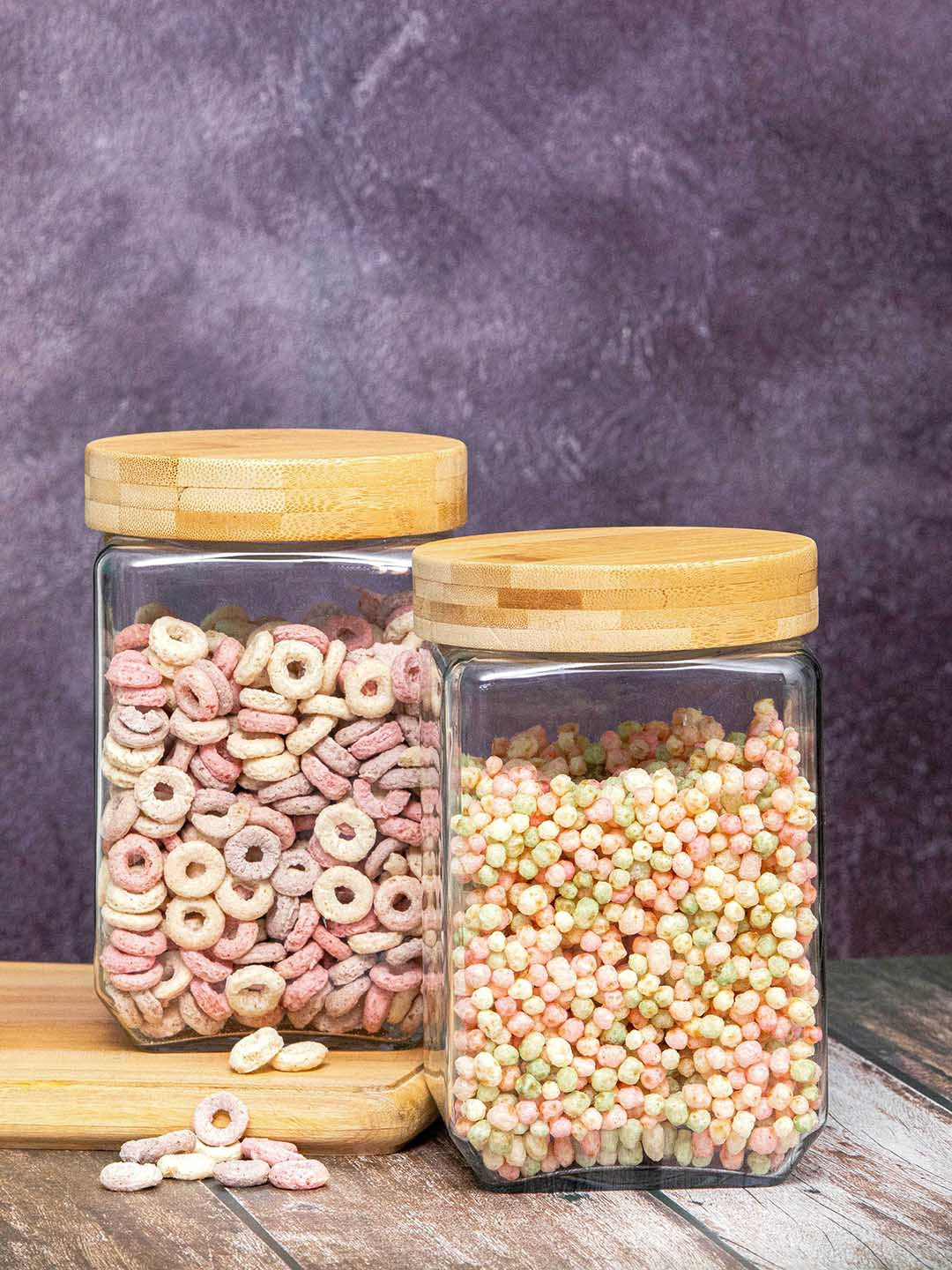 

White Gold Transparent Set Of 2 Glass Food Canister 1.8 ltrs