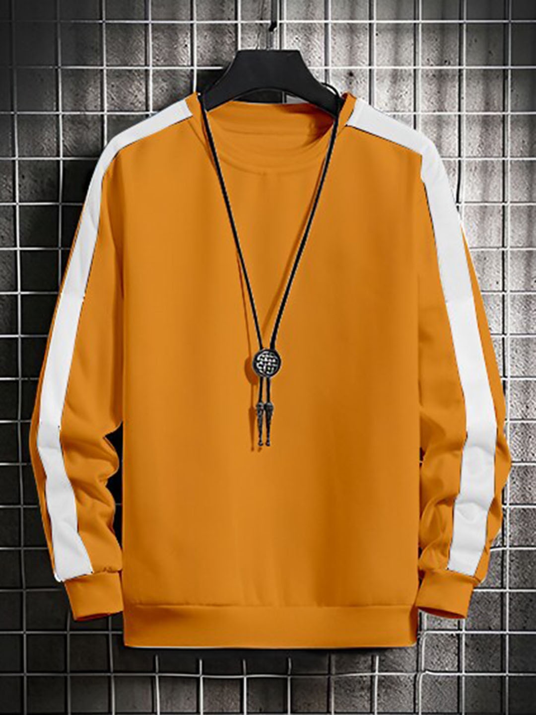 

GESPO Men Mustard Fleece Striped Sweatshirt