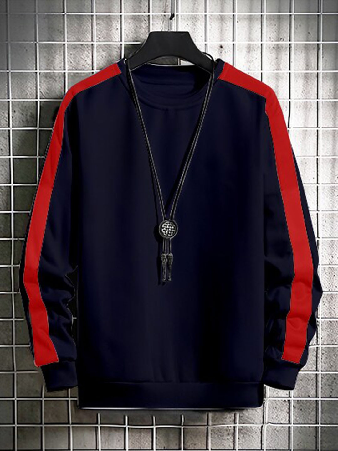 

GESPO Men Blue Fleece Striped Sweatshirt
