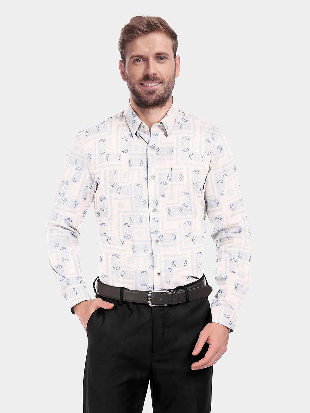 

FRENCH CROWN Men White Standard Printed Formal Shirt