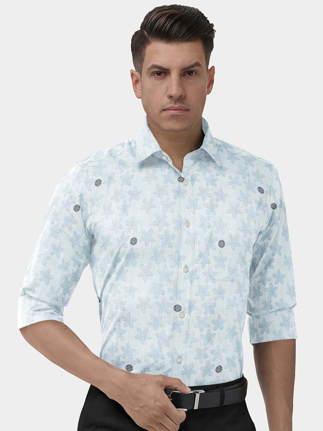 

FRENCH CROWN Men Blue Standard Floral Printed Pure Cotton Casual Shirt