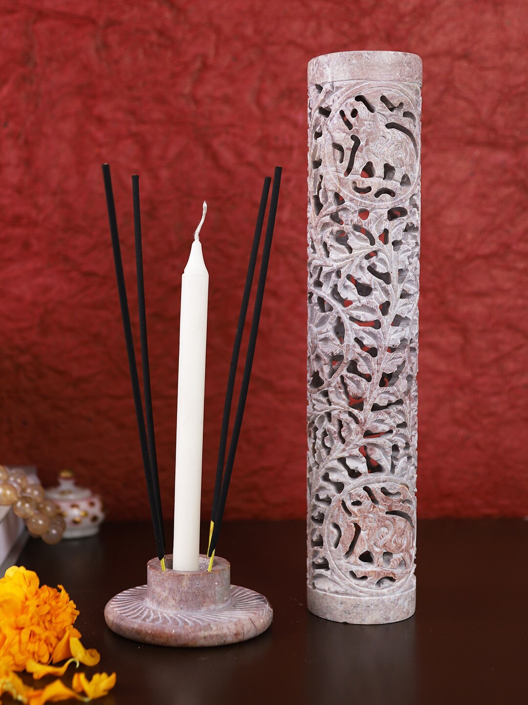 

Aapno Rajasthan Grey Textured Cylindrical Candle Holder