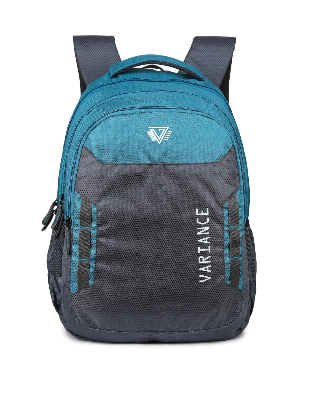 

K London Unisex Grey & Teal Blue Graphic Laptop Backpack