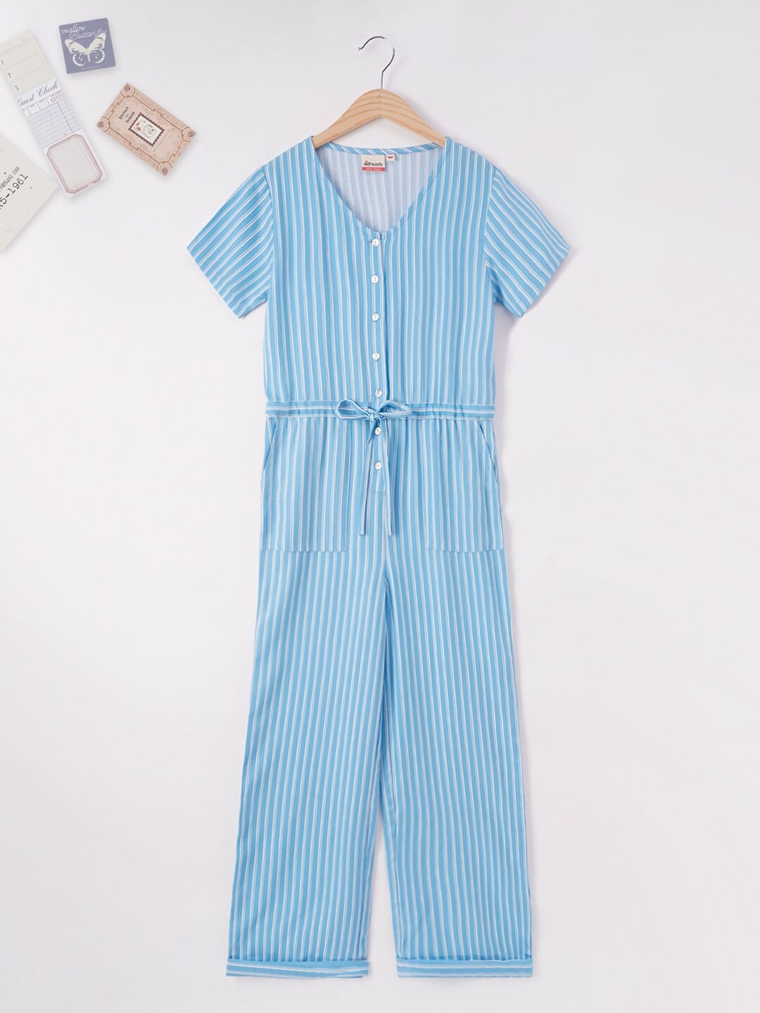 

edheads Girls Blue & White Striped Basic Jumpsuit