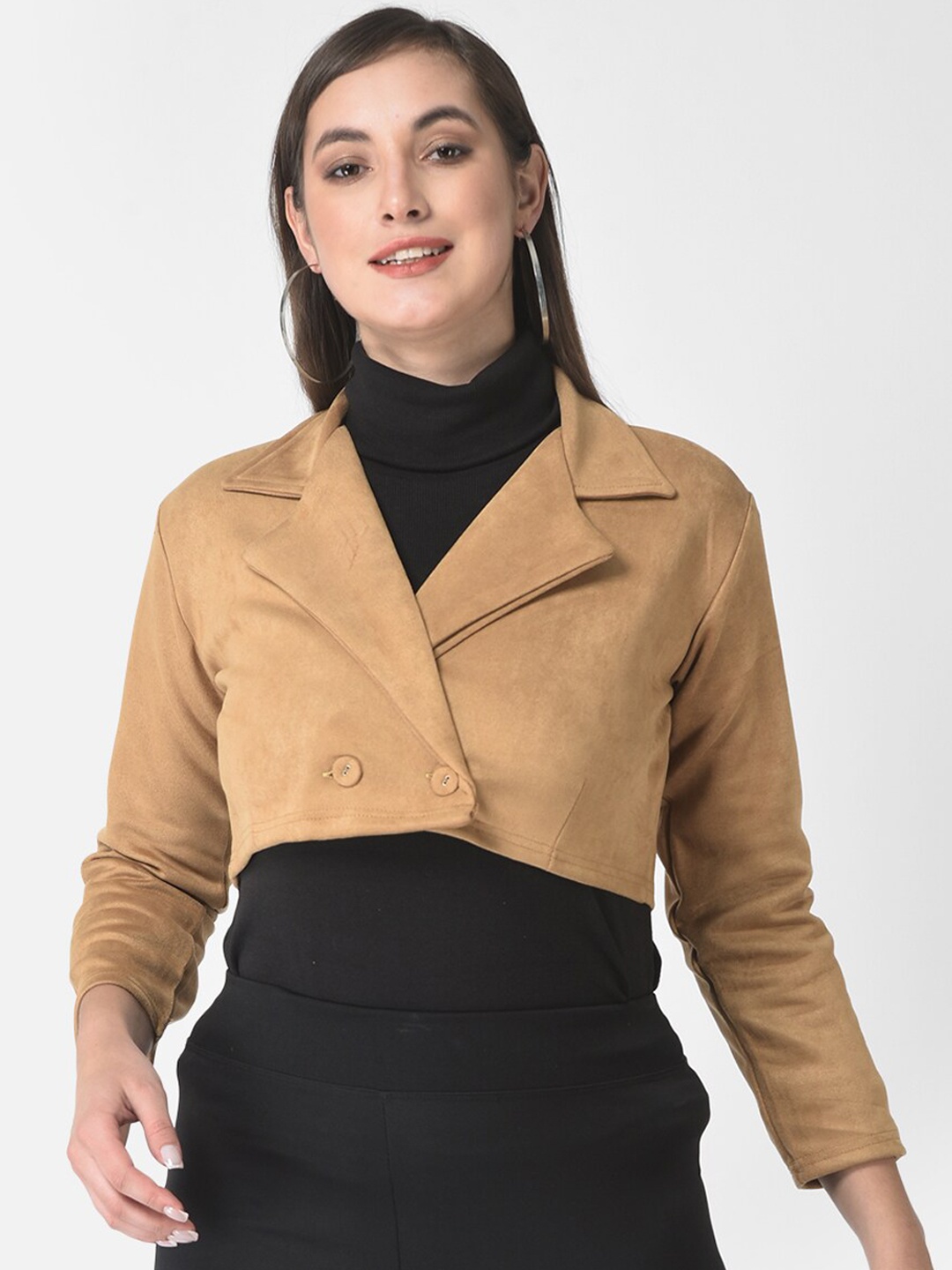 

FNOCKS Women Fleece Lightweight Crop Outdoor Tailored Jacket, Beige