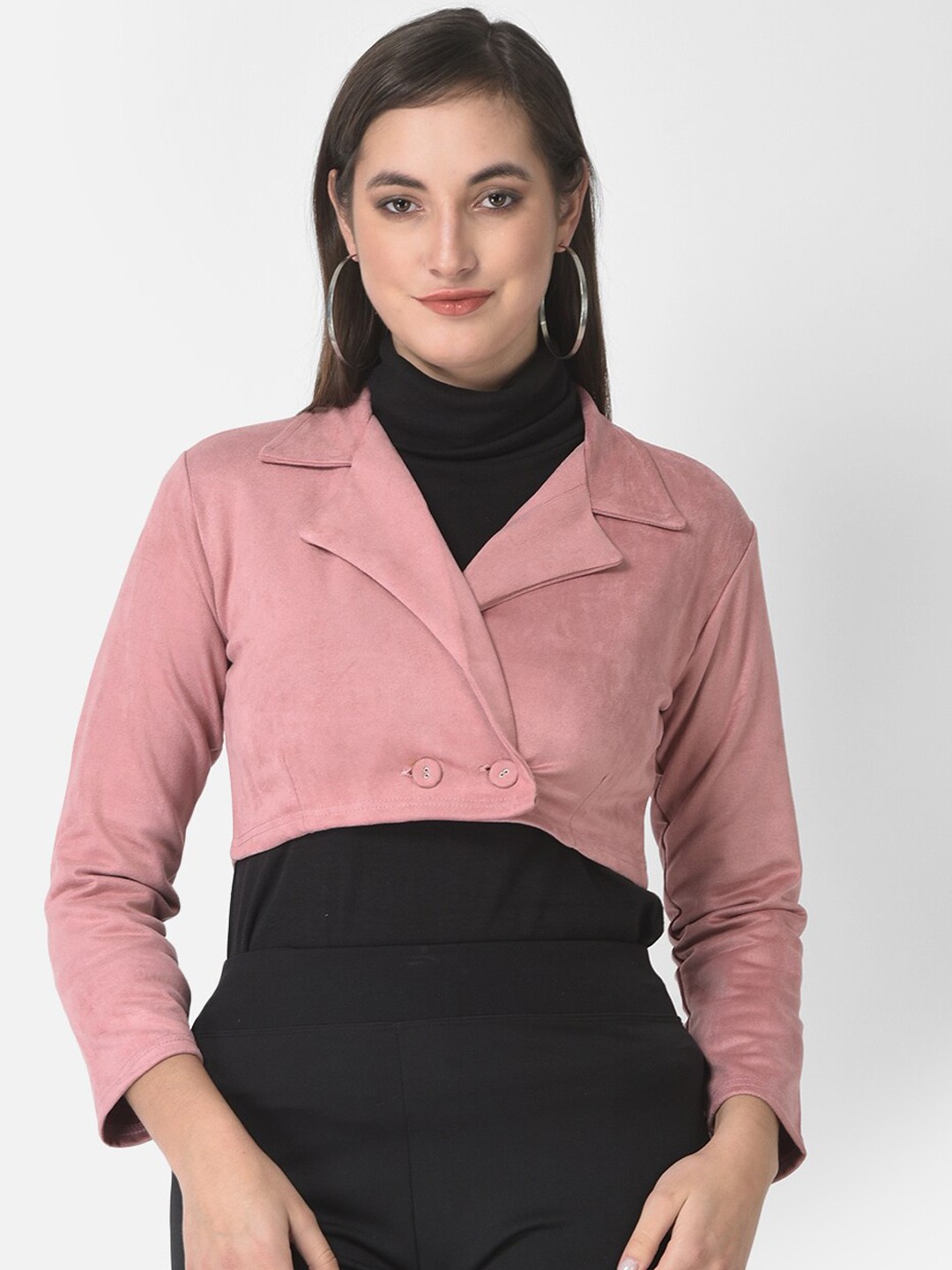 

FNOCKS Women Pink Fleece Lightweight Crop Outdoor Tailored Jacket