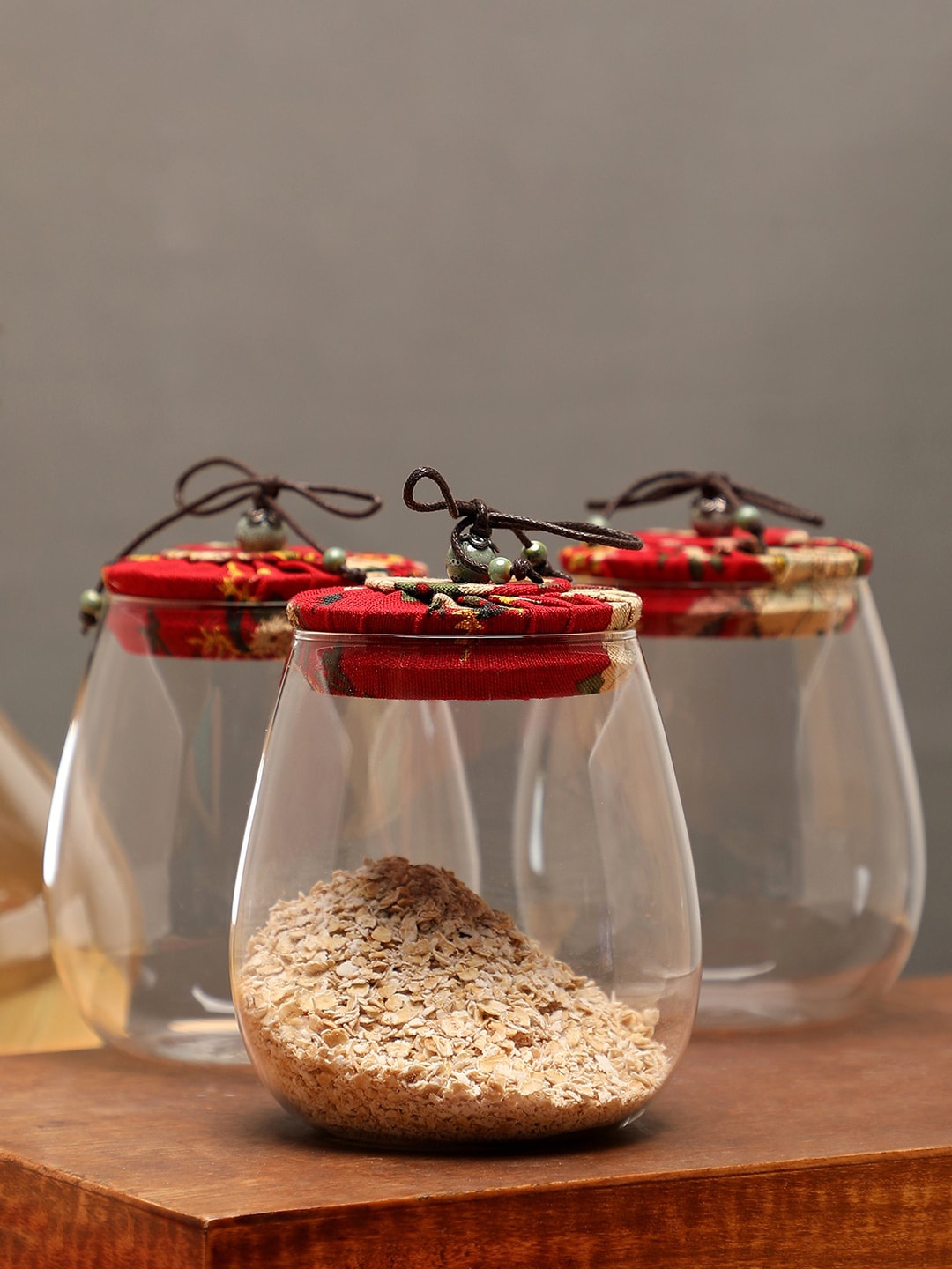 

Bonhomie Set Of 3 Red Airtight Leak Proof Glass Storage Containers 600 ML Each