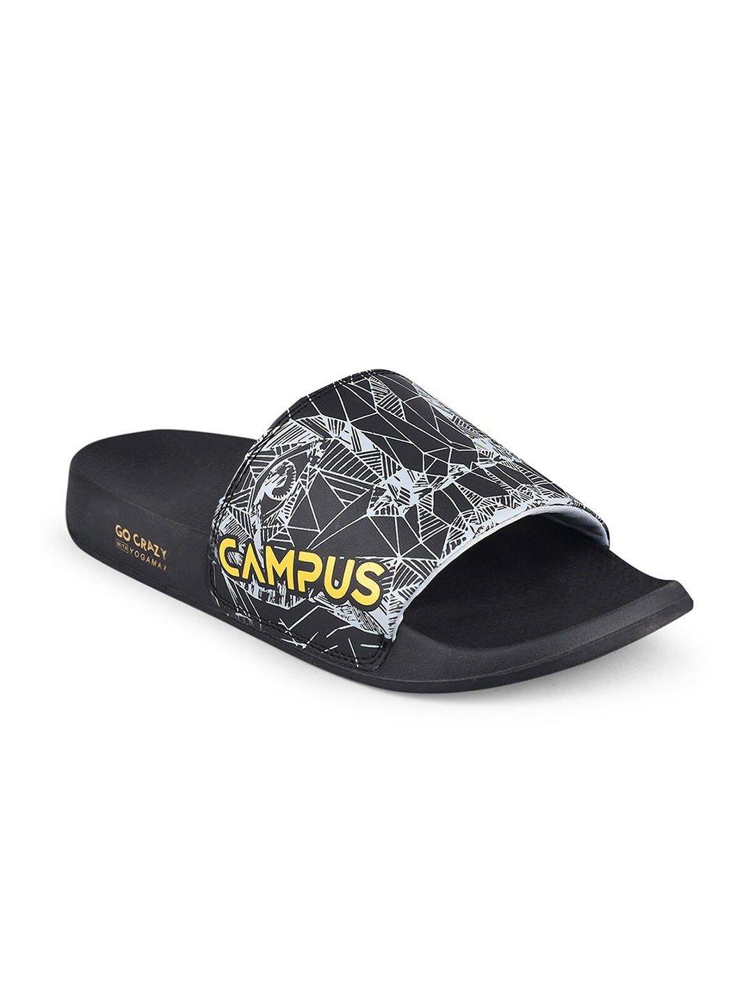 

Campus Men Black & White Printed Sliders