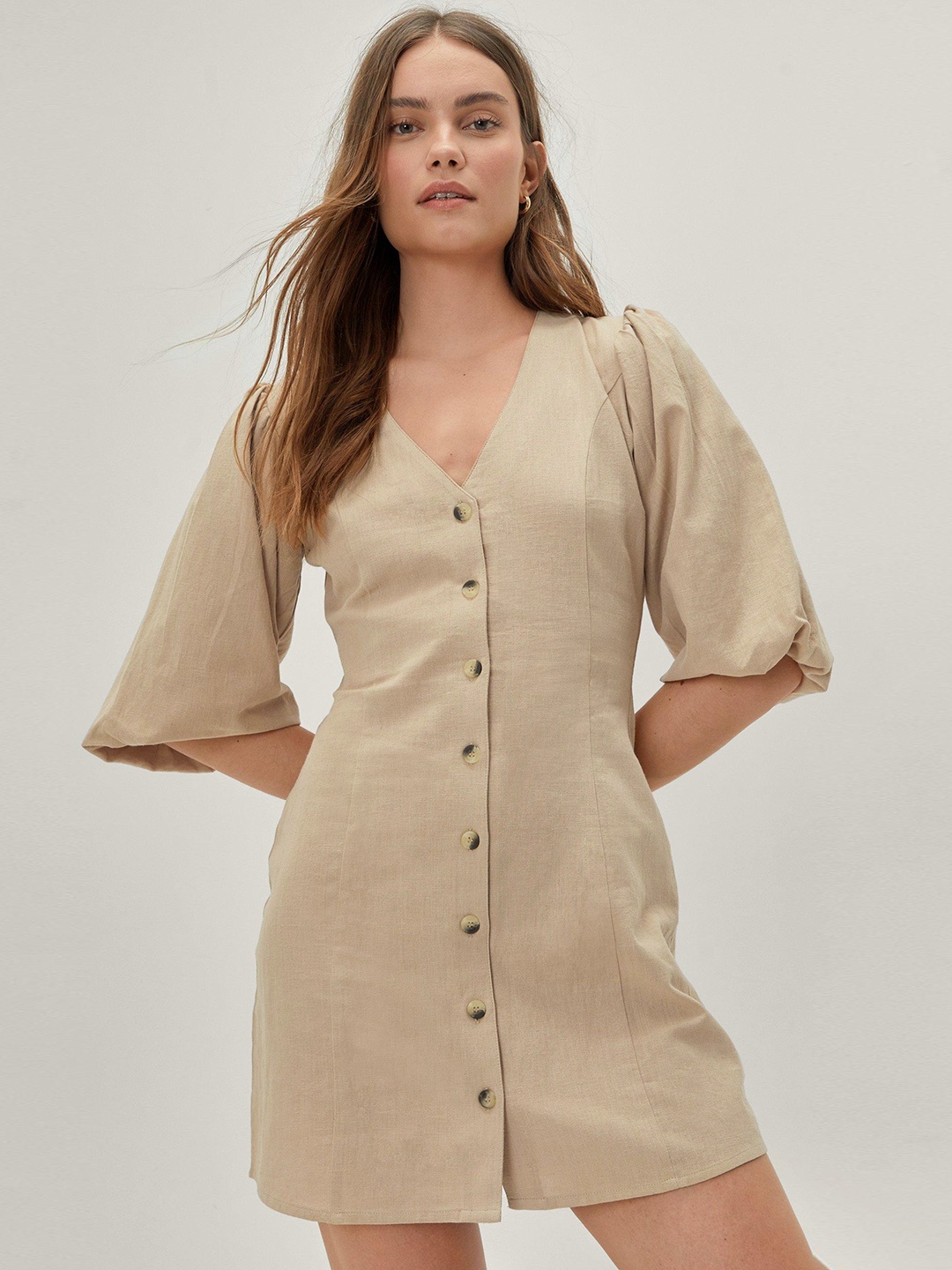 

NASTY GAL Beige A-Line Mini Dress