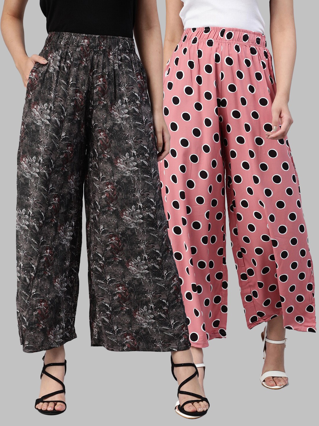 

LYRA Women Assorted Pack of 2 Printed Flared Knitted Palazzos