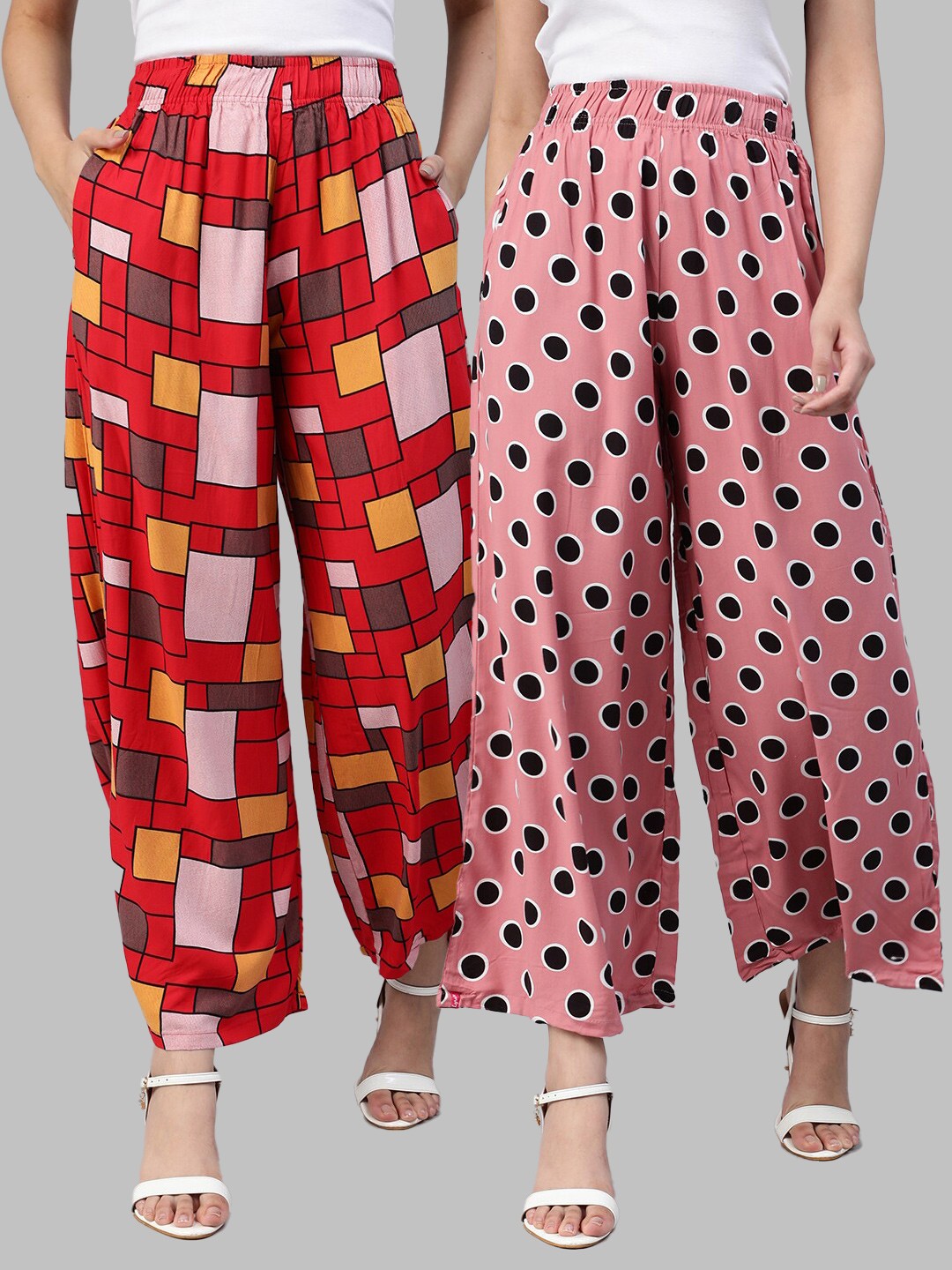 

LYRA Women Assorted Pack of 2 Printed Flared Knitted Palazzos