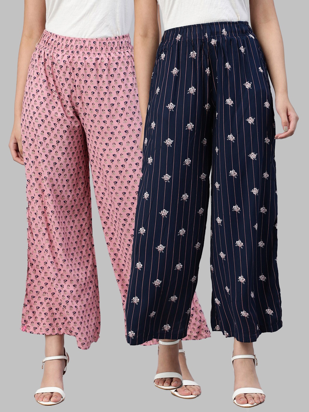 

LYRA Women Assorted Pack of 2 Floral Printed Flared Knitted Ethnic Palazzos