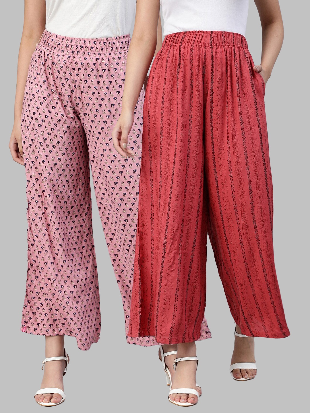 

LYRA Women Assorted Pack of 2 Floral Printed Flared Knitted Ethnic Palazzos