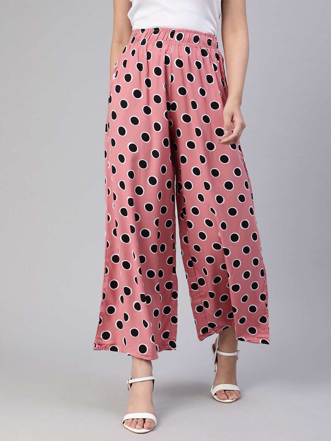 

LYRA Women Pink & Black Printed Flared Knitted Palazzos