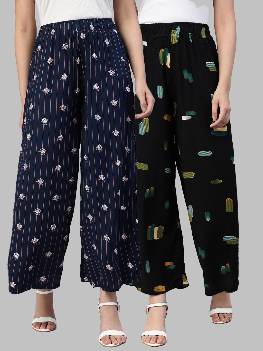 

LYRA Women Assorted Pack of 2 Floral Printed Flared Knitted Ethnic Palazzos
