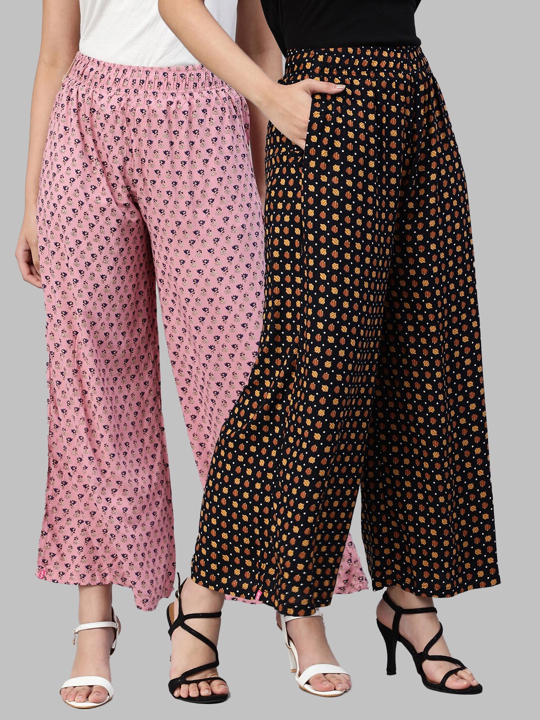 

LYRA Women Assorted Pack of 2 Printed Flared Knitted Ethnic Palazzos