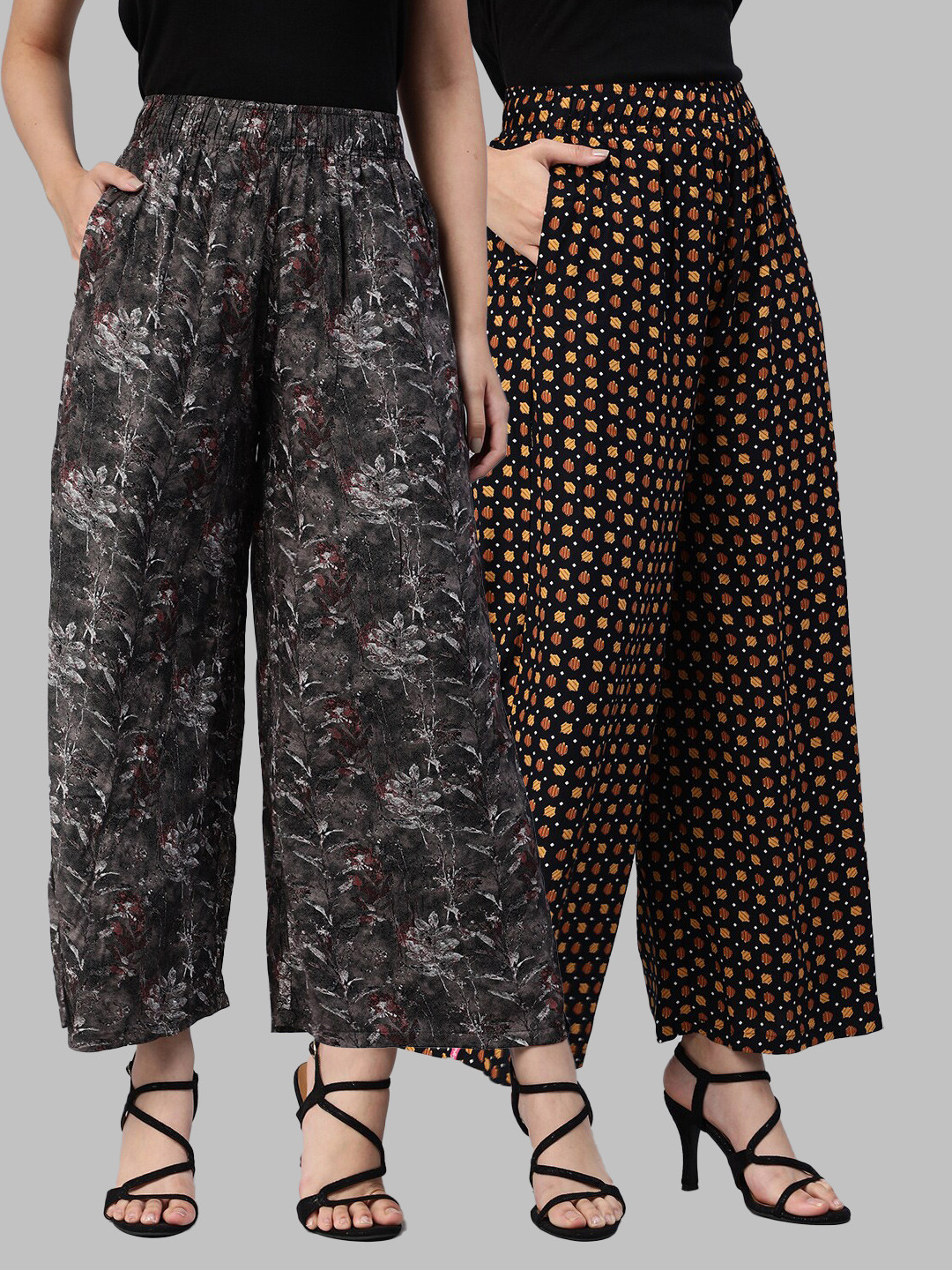 

LYRA Women Assorted Pack of 2 Floral Printed Flared Knitted Ethnic Palazzos