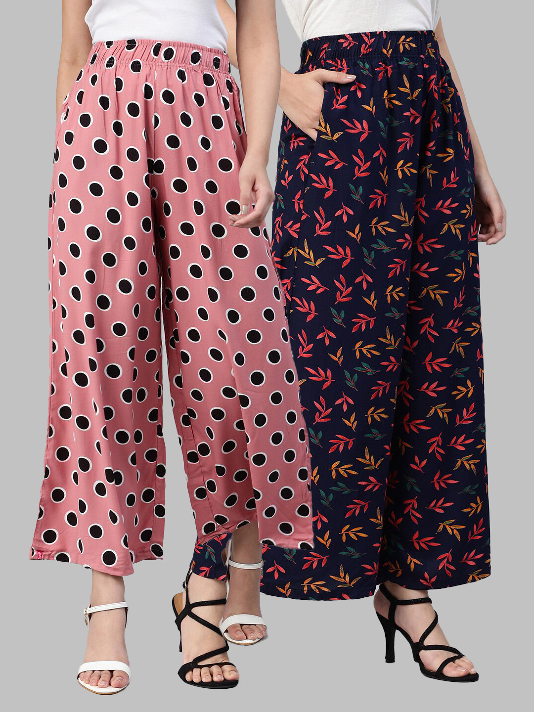 

LYRA Women Assorted Pack of 2 Printed Flared Knitted Palazzos