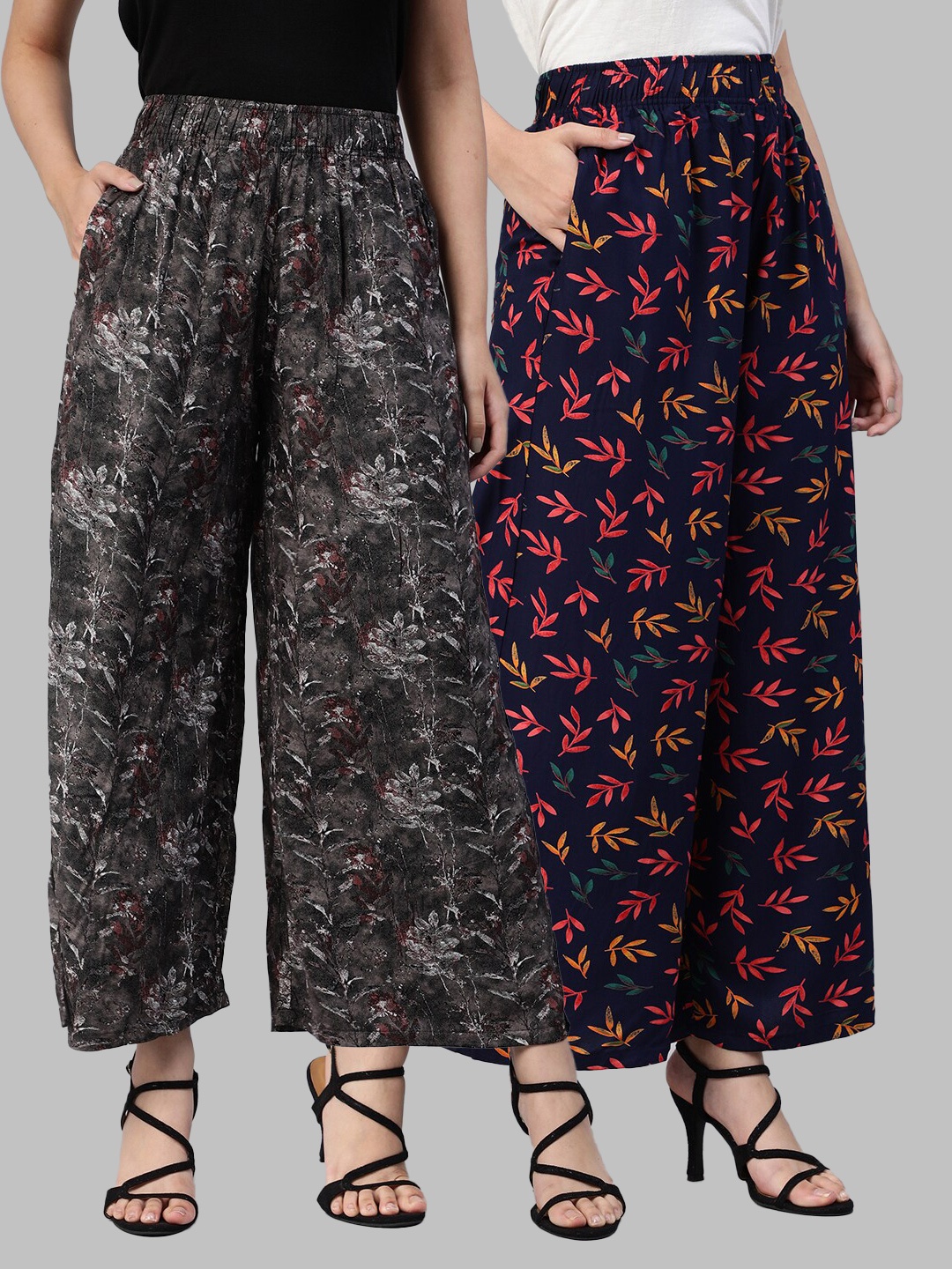 

LYRA Women Assorted Pack of 2 Floral Printed Flared Knitted Palazzos