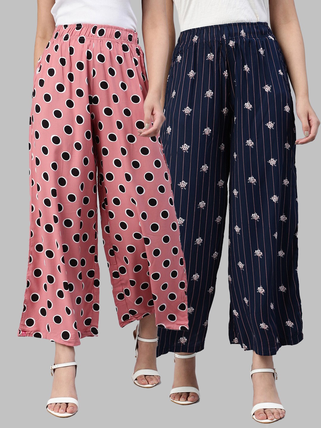 

LYRA Women Assorted Pack of 2 Printed Flared Knitted Palazzos