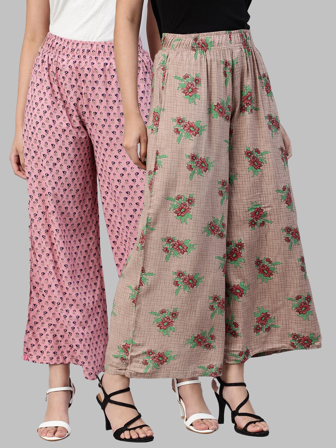 

LYRA Women Assorted Pack of 2 Floral Printed Flared Knitted Palazzos