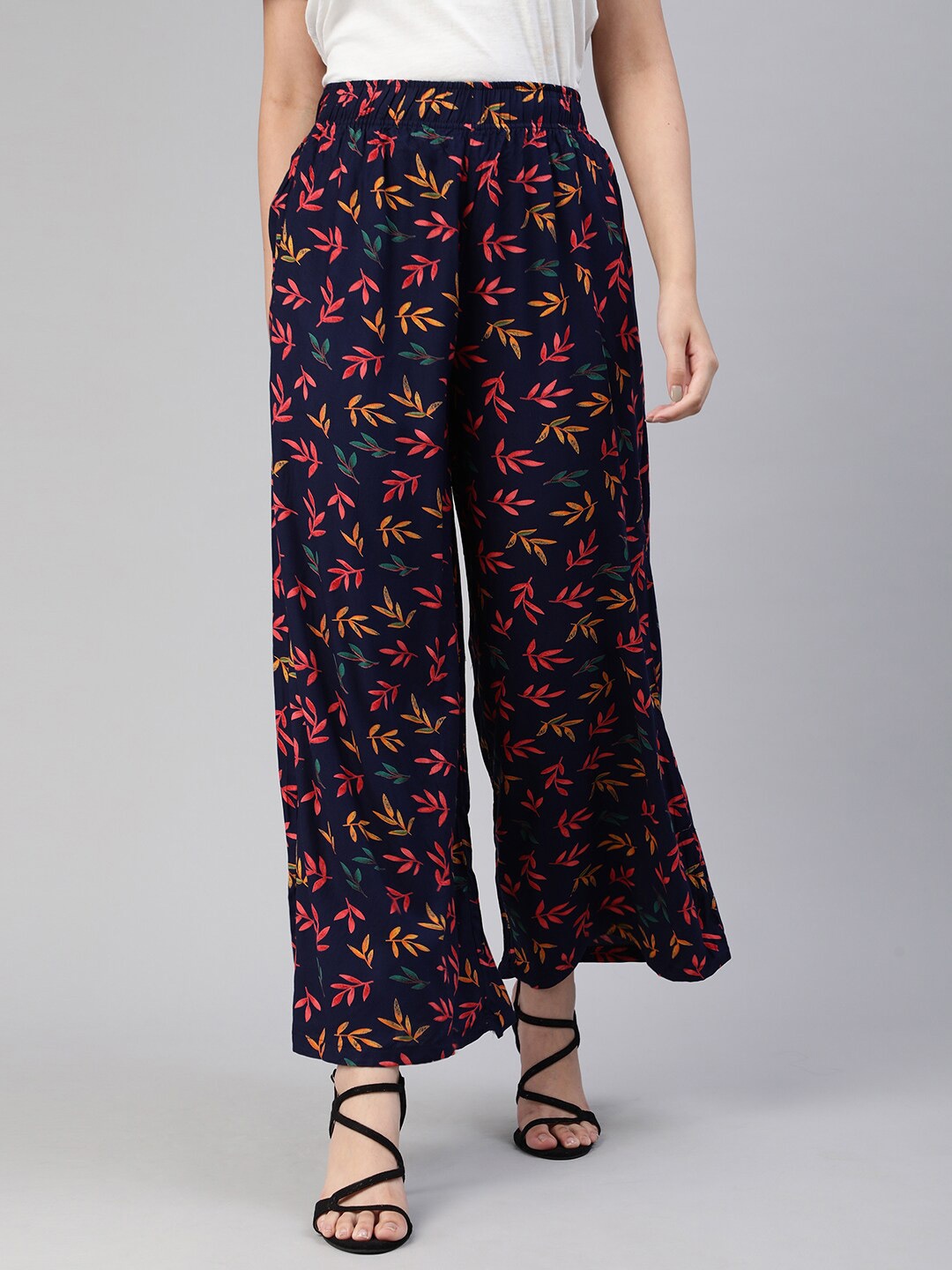 

LYRA Women Black & Pink Floral Printed Flared Knitted Palazzos