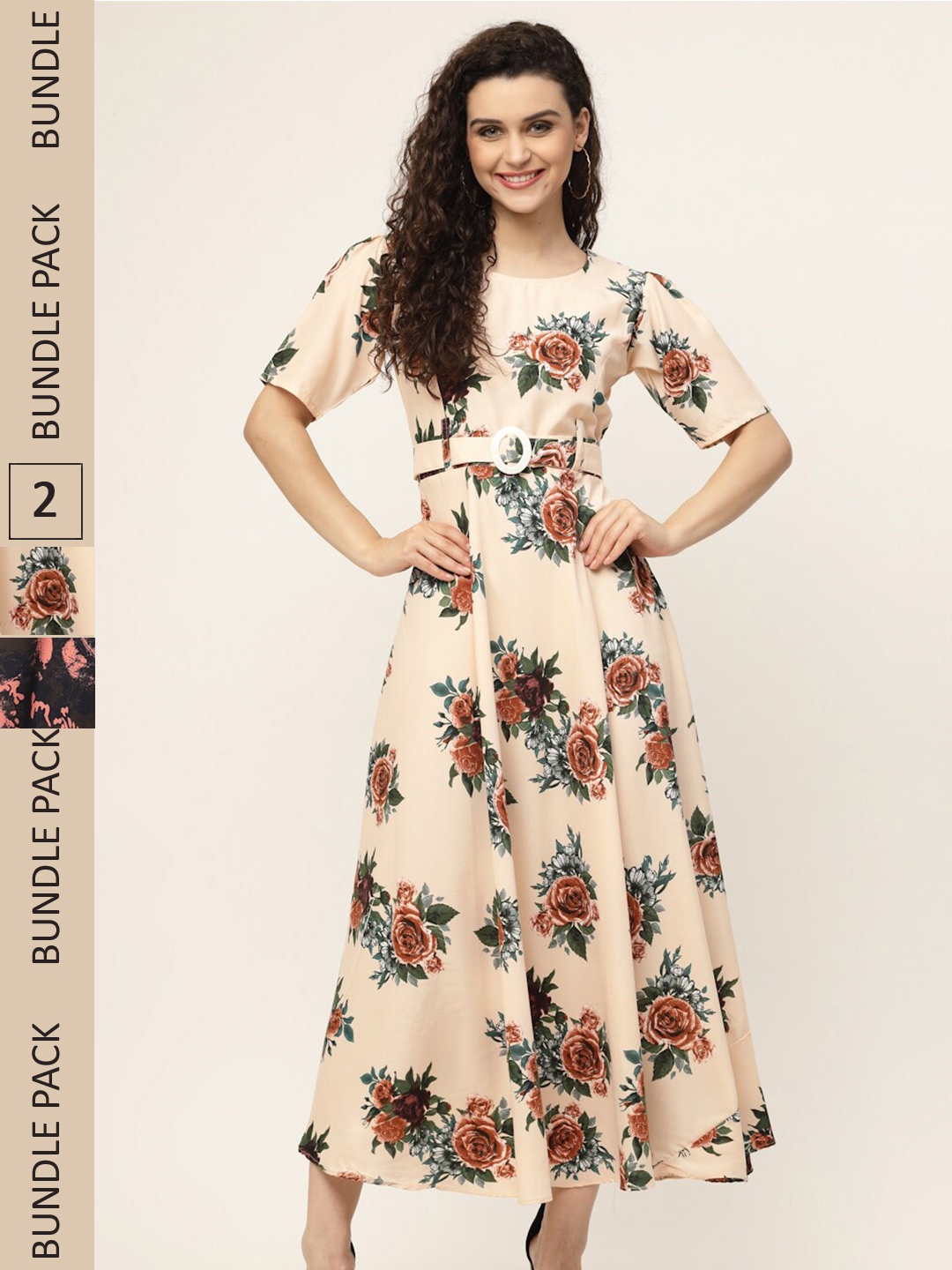 

MISS AYSE Cream-Coloured & Black Pack of 2 Floral Maxi Dress