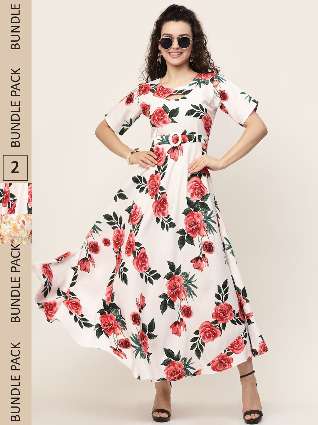 

MISS AYSE White & Off White Pack Of 2 Floral Keyhole Neck Maxi Dress