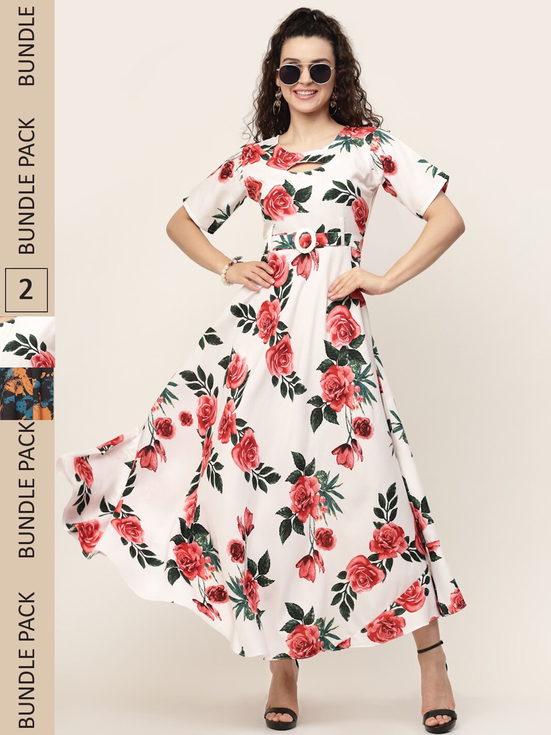 

MISS AYSE White & Black Floral Pack Of 2 Keyhole Neck Maxi Dress