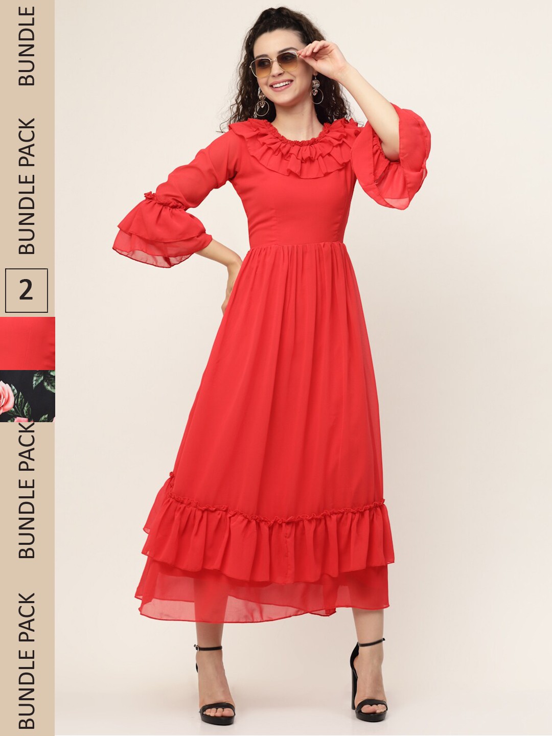 

MISS AYSE Red & Black Pack of 2 Floral Maxi Dress