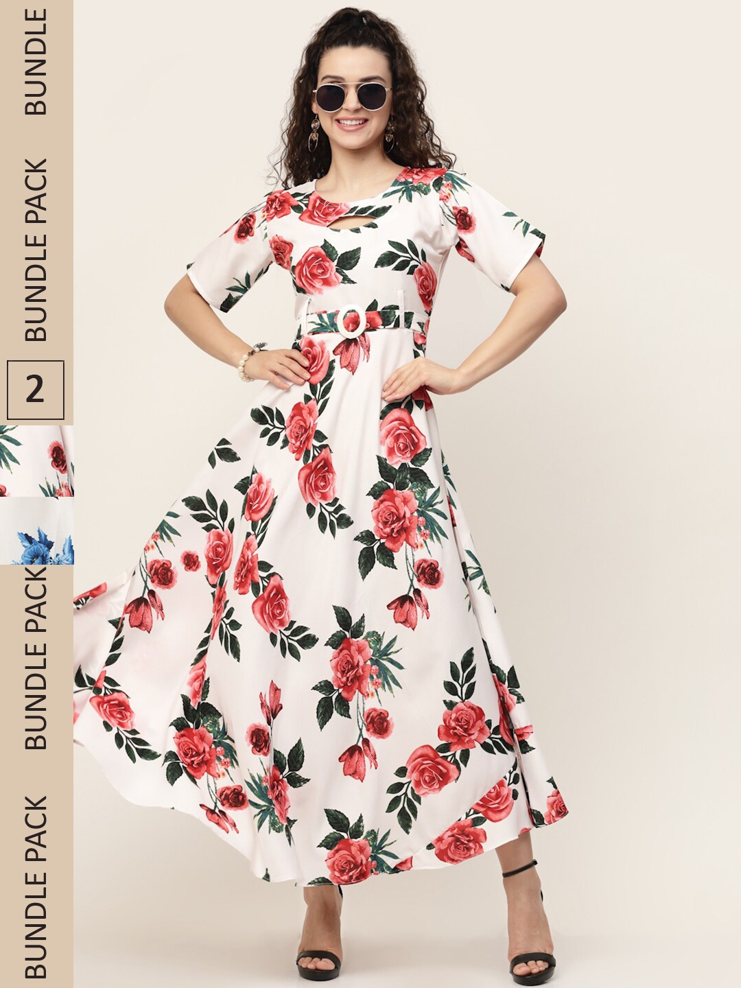 

MISS AYSE White & Red Pack of 2 Floral Printed Maxi Dress