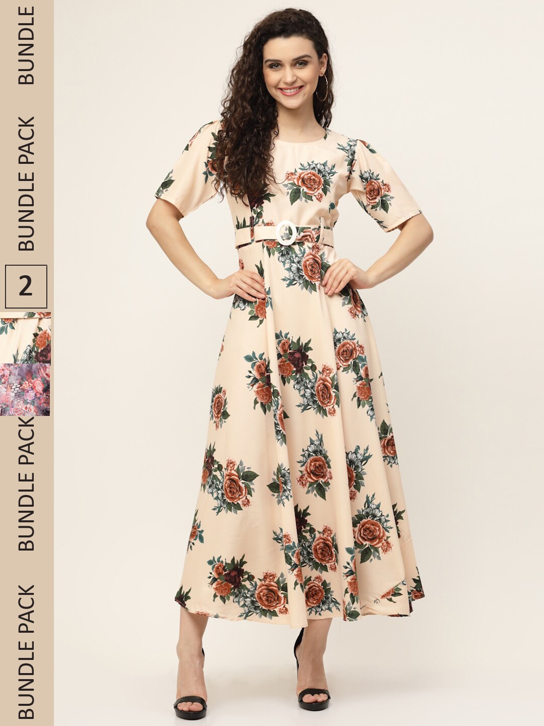 

MISS AYSE Cream-Coloured & Lavender Pack of 2 Floral Printed Maxi Dress