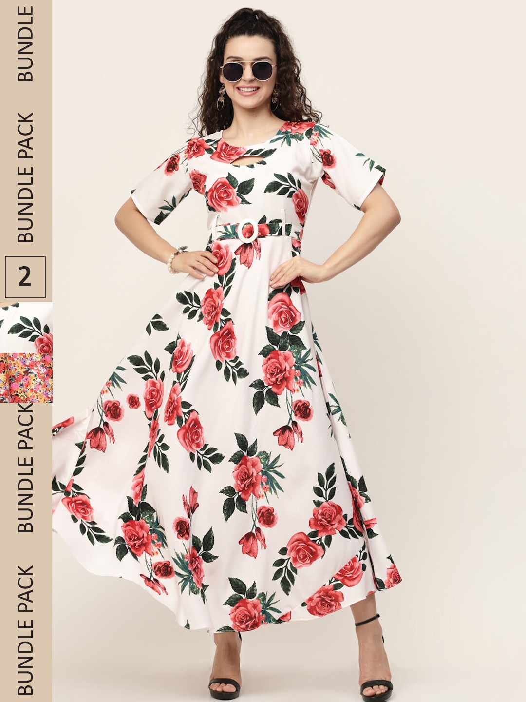 

MISS AYSE White & Red Pack of 2 Floral Printed Maxi Dress
