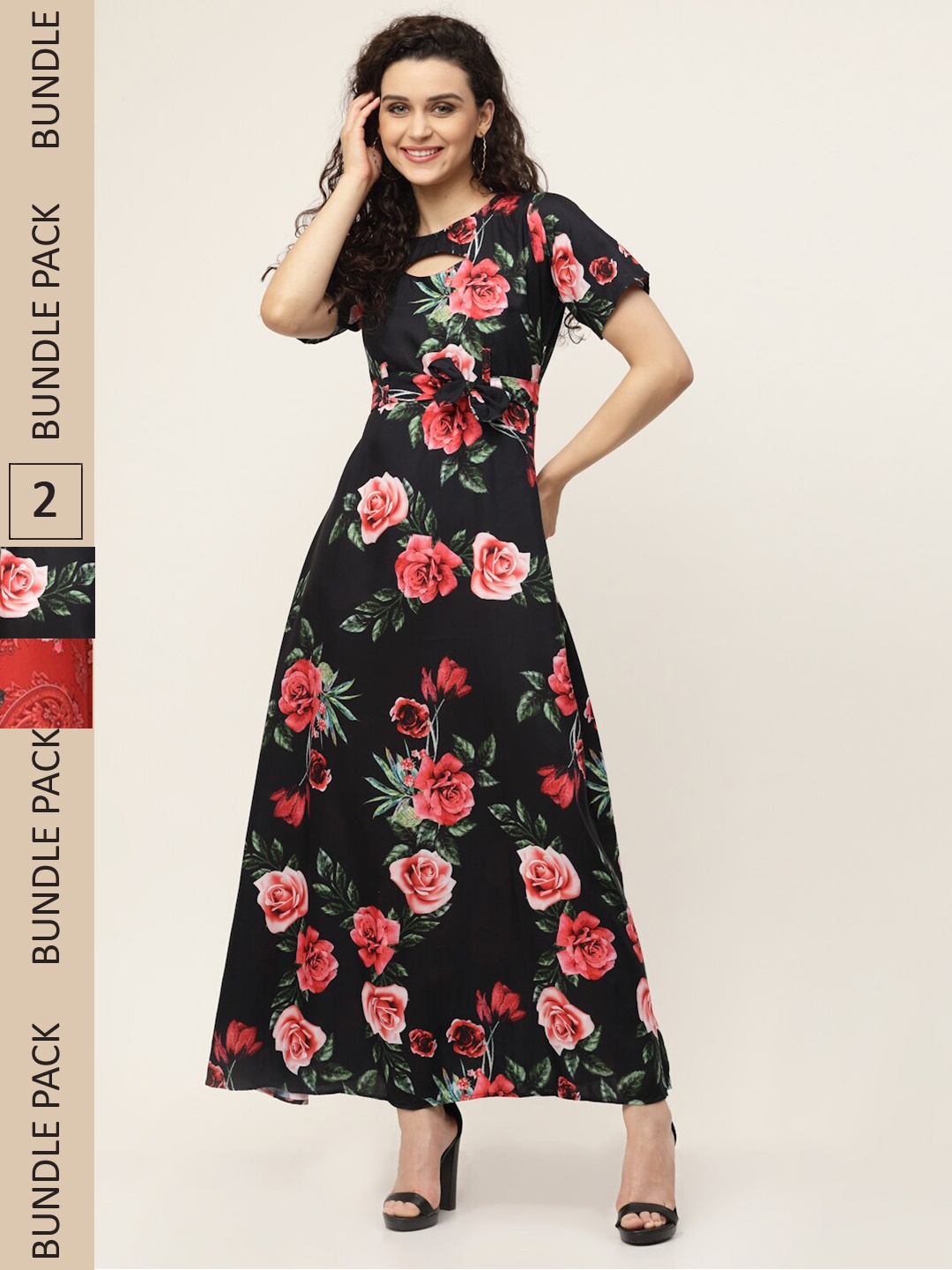 

MISS AYSE Pack of 2 Floral Maxi Maxi Dress, Black
