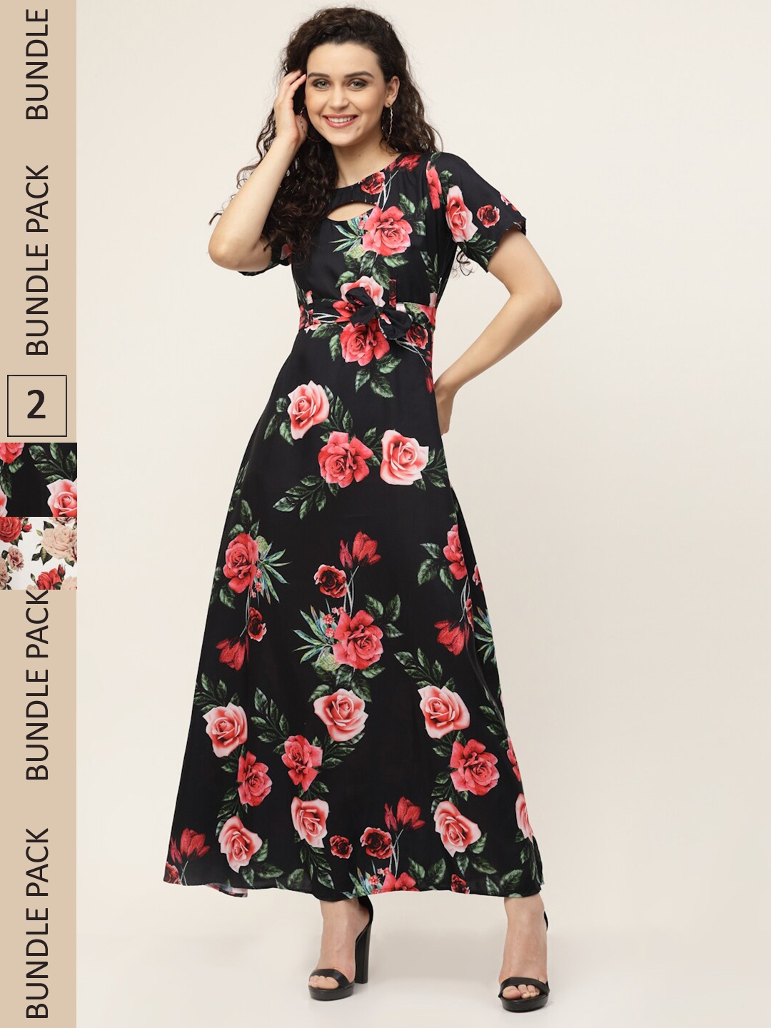 

MISS AYSE Pack of 2 Floral Maxi Maxi Dress, Black