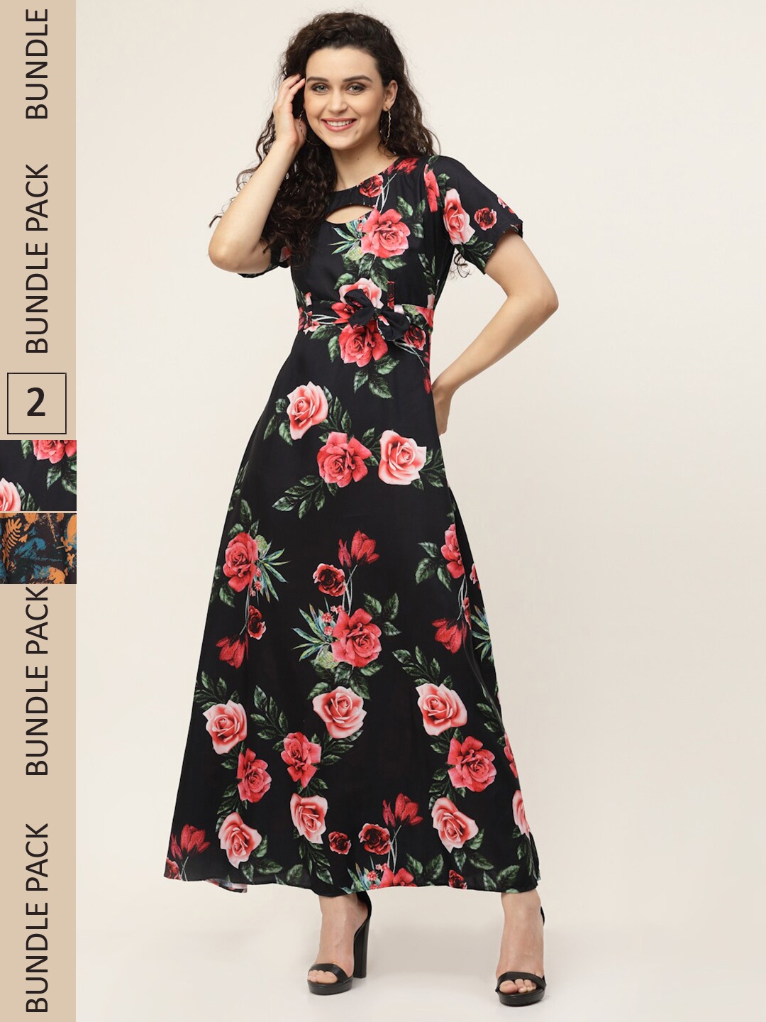 

MISS AYSE Pack of 2 Floral Maxi Dress, Black