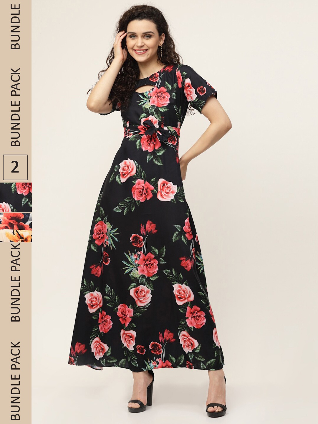 

MISS AYSE Pack of 2 Floral Maxi Dress, Black