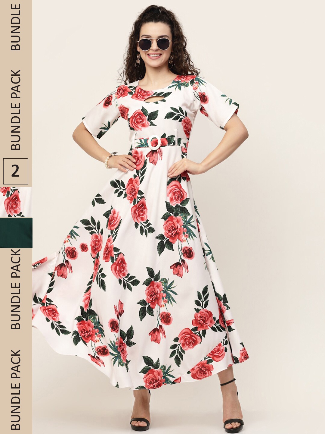 

MISS AYSE Red & Green Floral Maxi Dress Pack of 2