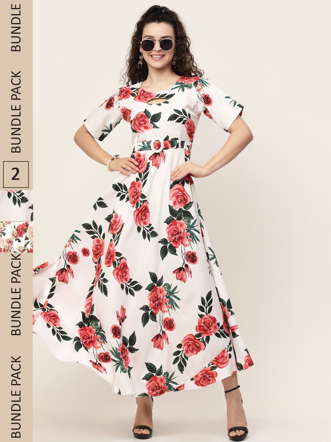

MISS AYSE Red & Off White Floral Ethnic Maxi Dress Pack of 2