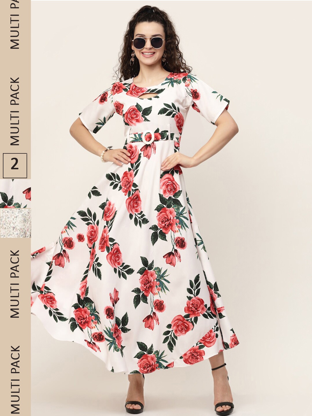 

MISS AYSE Red & Grey Floral Ethnic Maxi Dress Pack of 2
