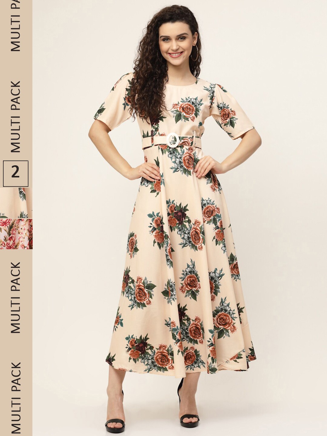 

MISS AYSE Beige & Orange Floral Ethnic Maxi Dress Pack of 2