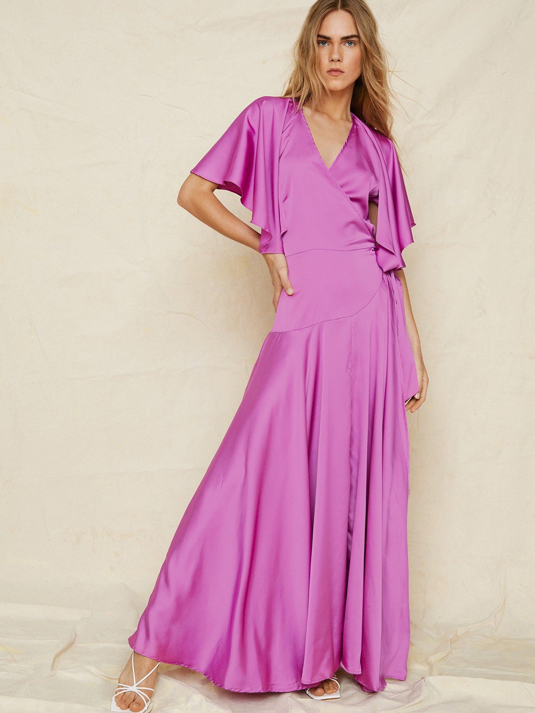 

NASTY GAL Satin Wrap Maxi Dress, Purple