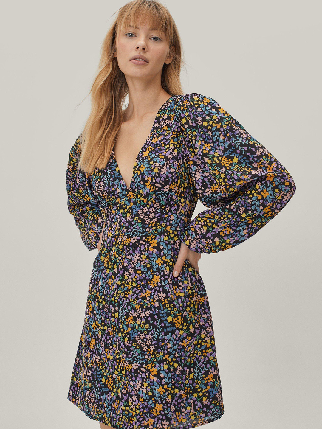 

NASTY GAL Floral A-Line Mini Dress, Pink