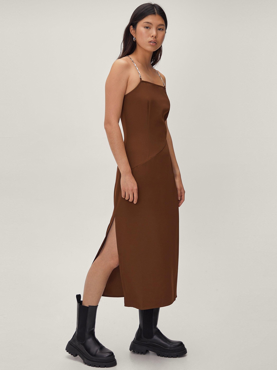 

NASTY GAL Sheath Midi Dress, Brown