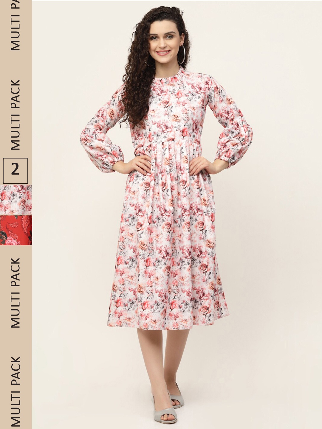 

MISS AYSE White & Red Pack of 2 Floral Midi Dress
